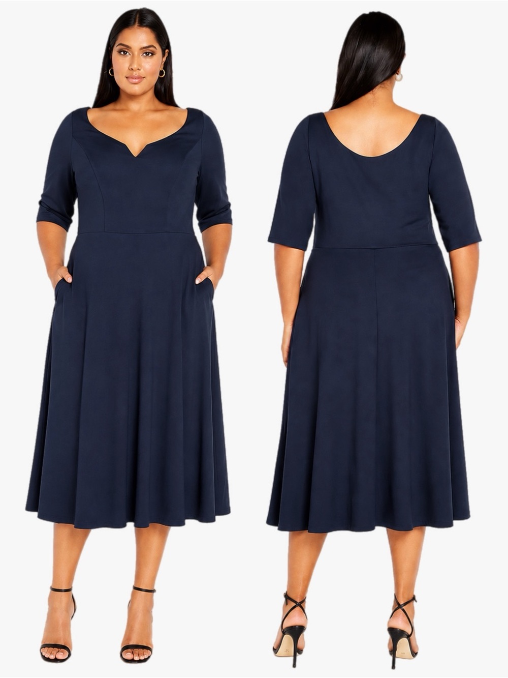 City Chic Cute Girl Elbow Sleeve Dress Navy Blue Plus Size 18 Medium Midi